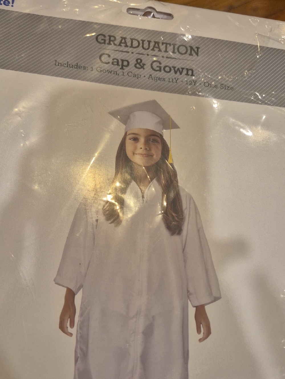 NEW-'Kids White Graduation Gown and Cap